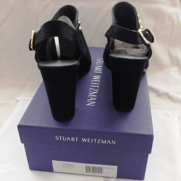 Stuart Weitzman Commodore Black Suede Slingbacks Open Toe 3.75 Heel Size 10 NIB - Picture 6 of 7